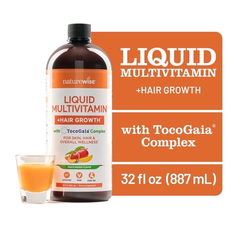 NatureWise Liquid Multivitamin Hair Growth - Sugar-Free Peach Mango - 30 floz[30 Servings]