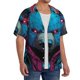 thumbnail image 2 of Balery Neon Cyberpunk Blue Bear Camisa Casual de Manga Corta con Botones para Hombre, Texturizada, Estilo Cubano, para Playa, Verano-Large, 2 of 5