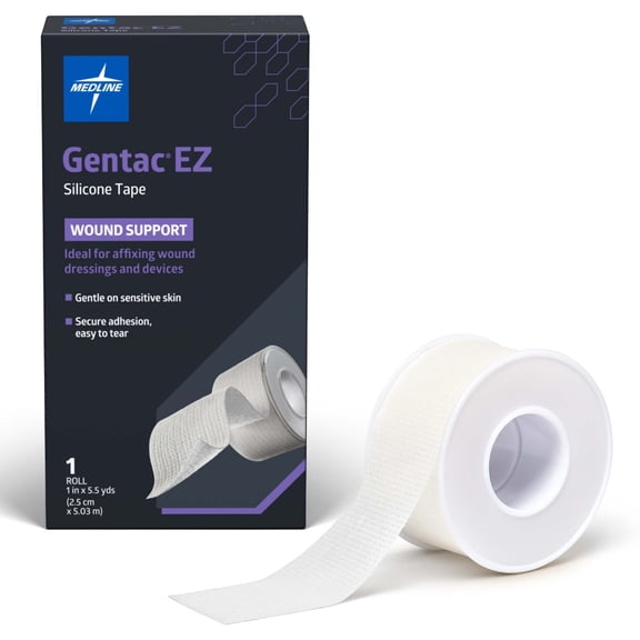 Medline Gentac EZ Silicone Tape, 1 in x 5.5 yds, Easy Tear Medical Tape, Gentle on Sensitive Skin