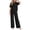 Black, variant on LEKWK Lounge Sets for Women Cozy Textured 2 Piece Outfit Short Sleeve Crewneck Top and Wide Leg Pants Matching Sets for Beach Vacation Travel