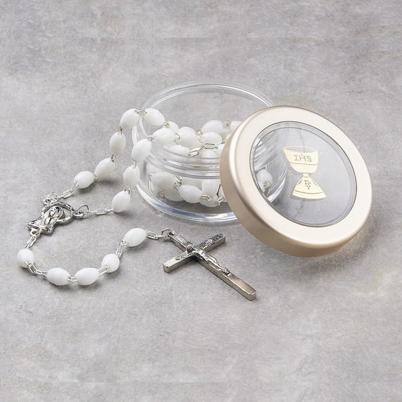 FB Jewels First Communion White Rosary and Clear Box