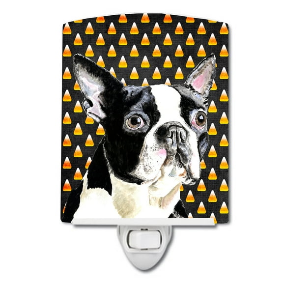 Caroline's Treasures SC9171CNL Boston Terrier Candy Corn Halloween Portrait Ceramic Night Light, 6x4x3", multicolor