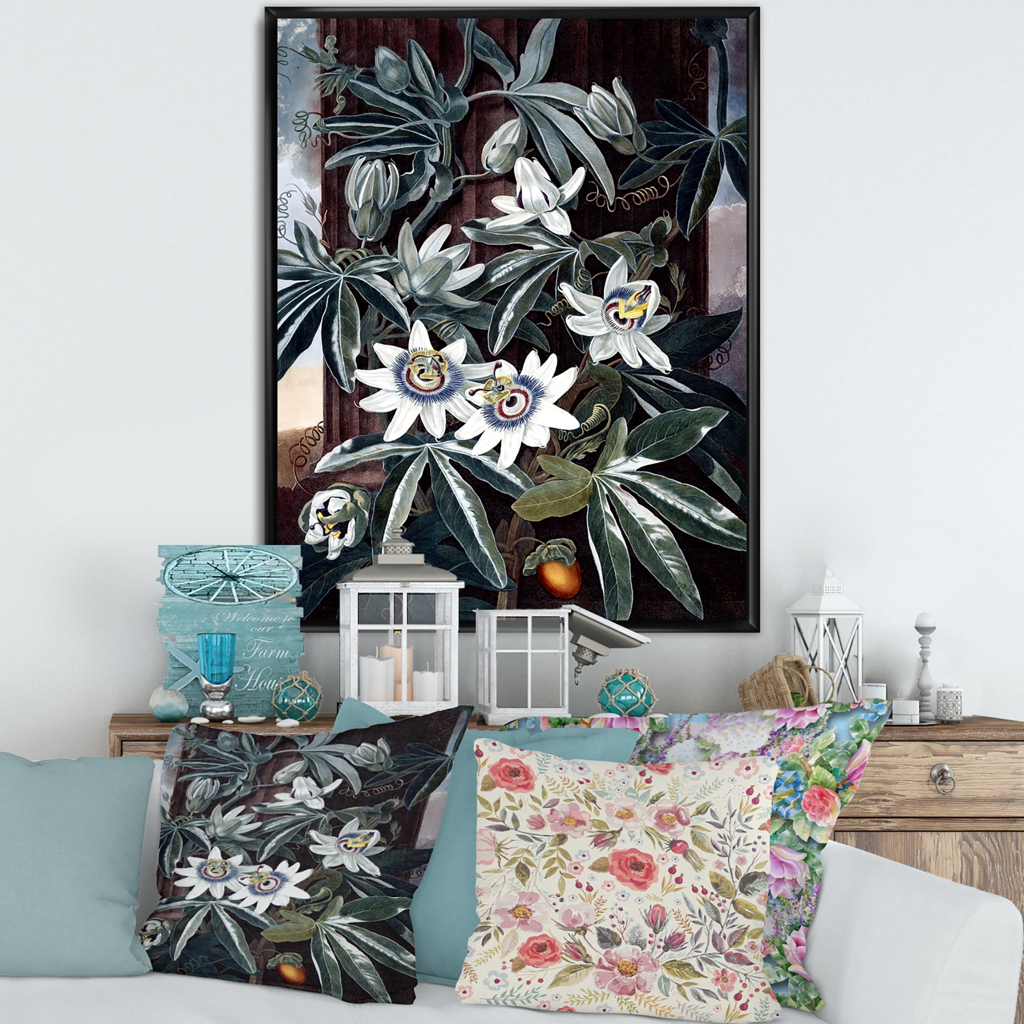 Ancient Flowers I 16 in x 32 in Framed Painting Canvas Art Print, by Designart