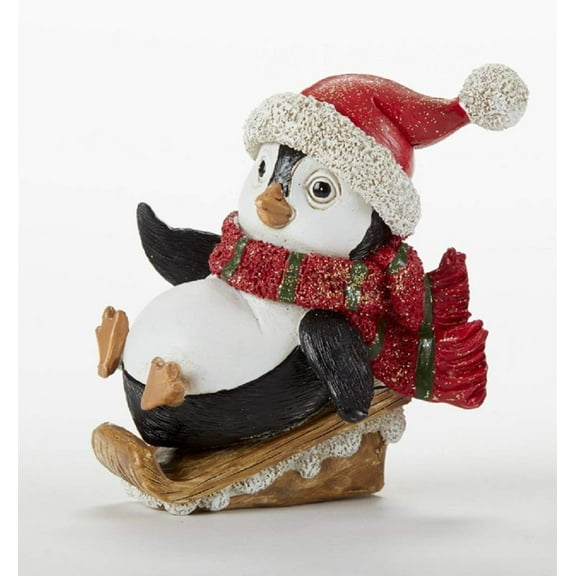 Delton 5748-2 Resin Christmas Sledding Penguin Figurine, 2-inch Height