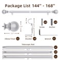 thumbnail image 4 of Adjustable Curtain Rod for Windows 144"-168",1" Round Ball Finial Single Curtain Rod,Easy to Install,Sliver, 4 of 11