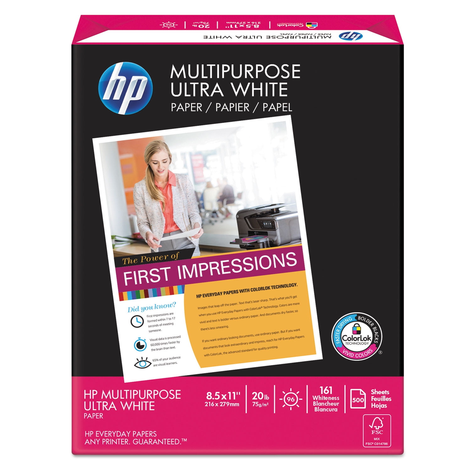 HP Papers, HEW112000CT, Multipurpose20 Copy Paper, 5000 / Carton, White