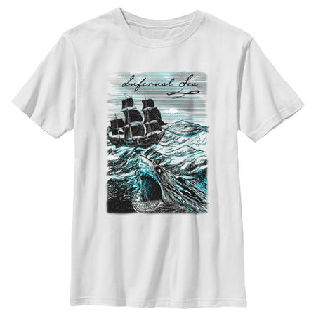 Boy s Pirates of the Caribbean: Curse of the Black Pearl Black and White Rope Skull Logo Graphic Tee White Large