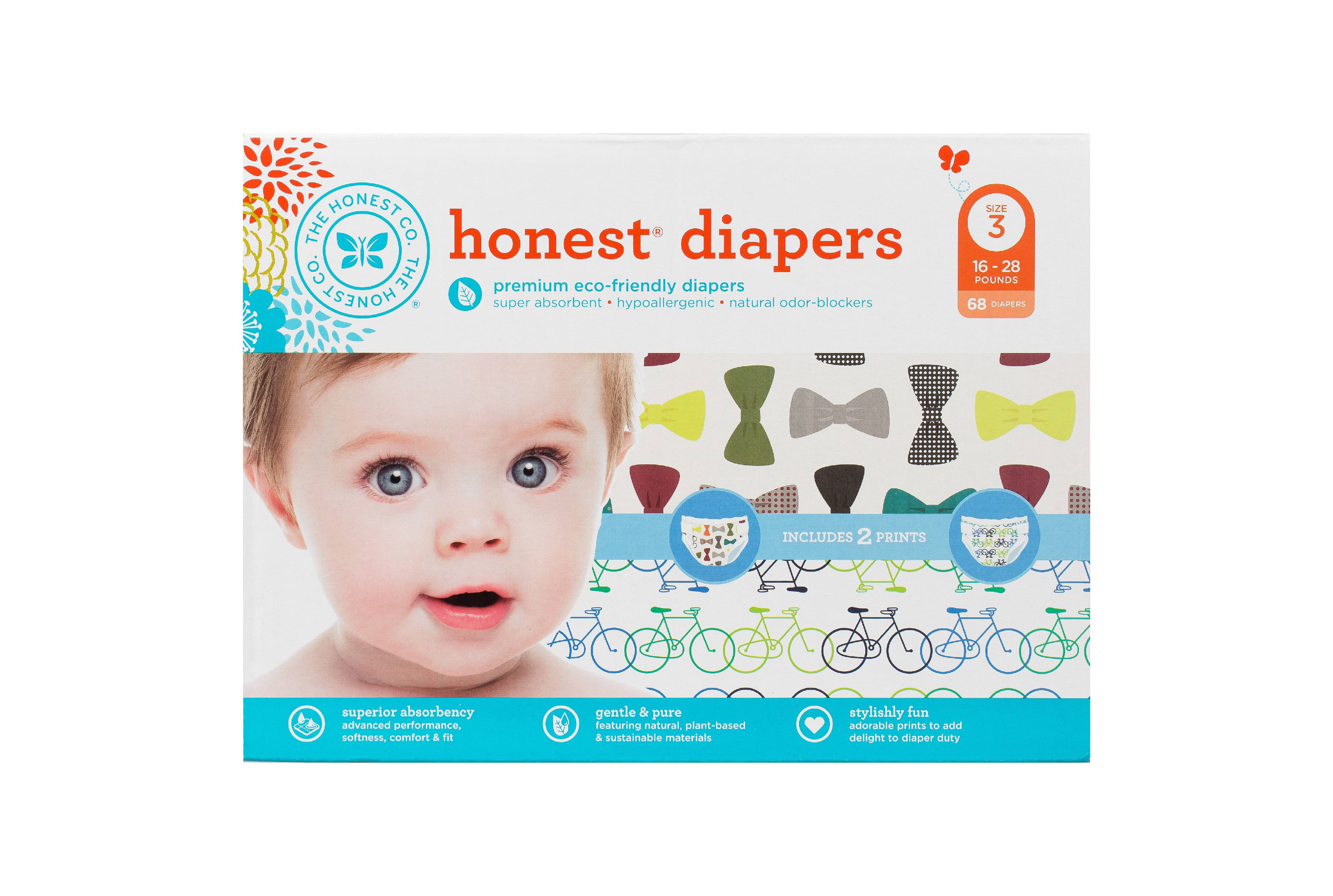Honest Company Baby Diapers, Bicycyles & Bow Ties, Size 3, 68 Count