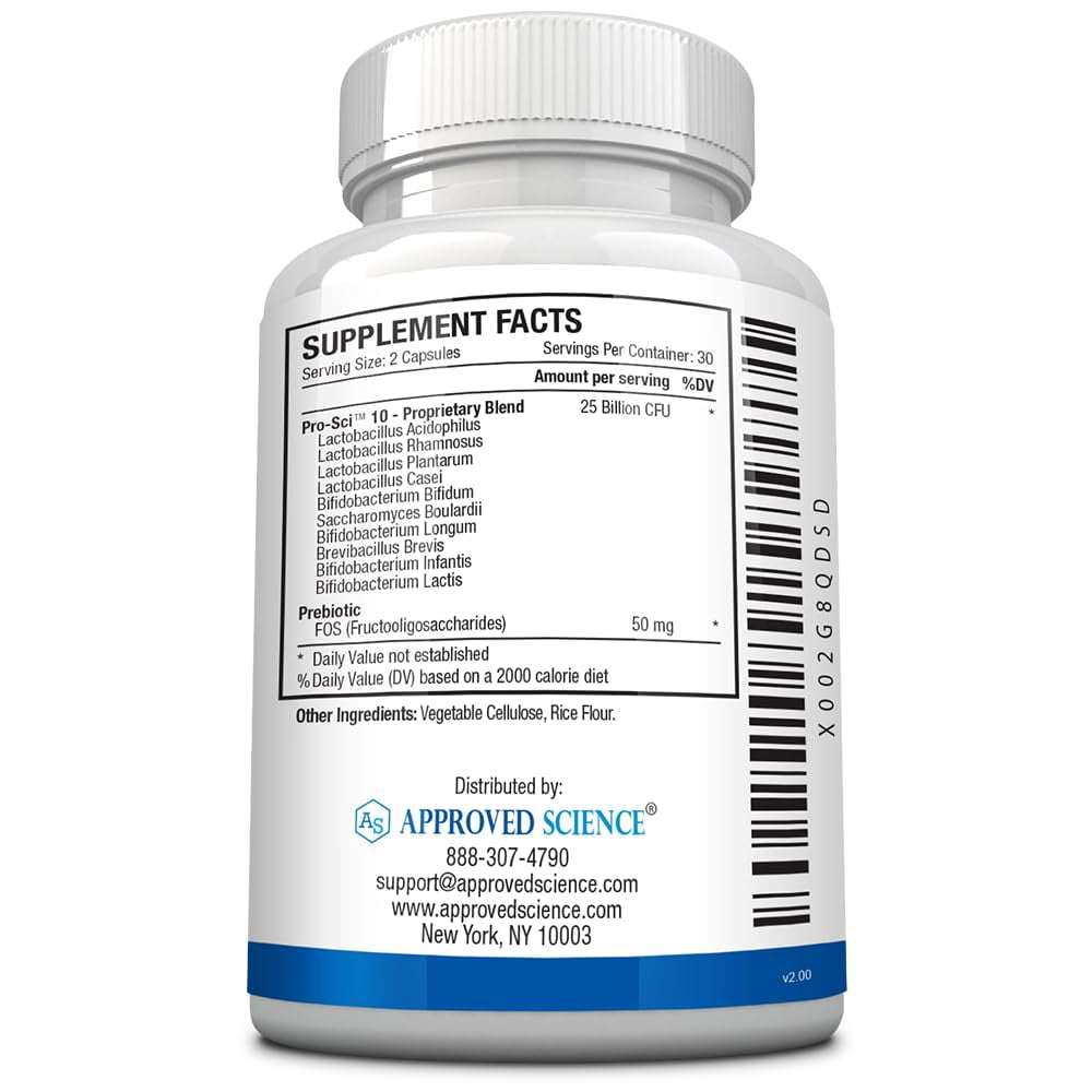 Approved Science Probiotic with Prebiotic - 10 Strains - 25 Billion CFU - 3 Bottles - Vegan