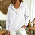 thumbnail image 2 of Women's Hoodies Long Sleeve Drawstring Pullover Half Zip Up Solid Color Drop Shoulder Sweatshirts with Pocket, 2 of 9