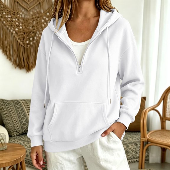 Women's Half Zip Hoodie Oversized Fleece Pullover Sweatshirt Drop Shoulder Kangaroo Pocket Cozy Fall Tops, S-2XL