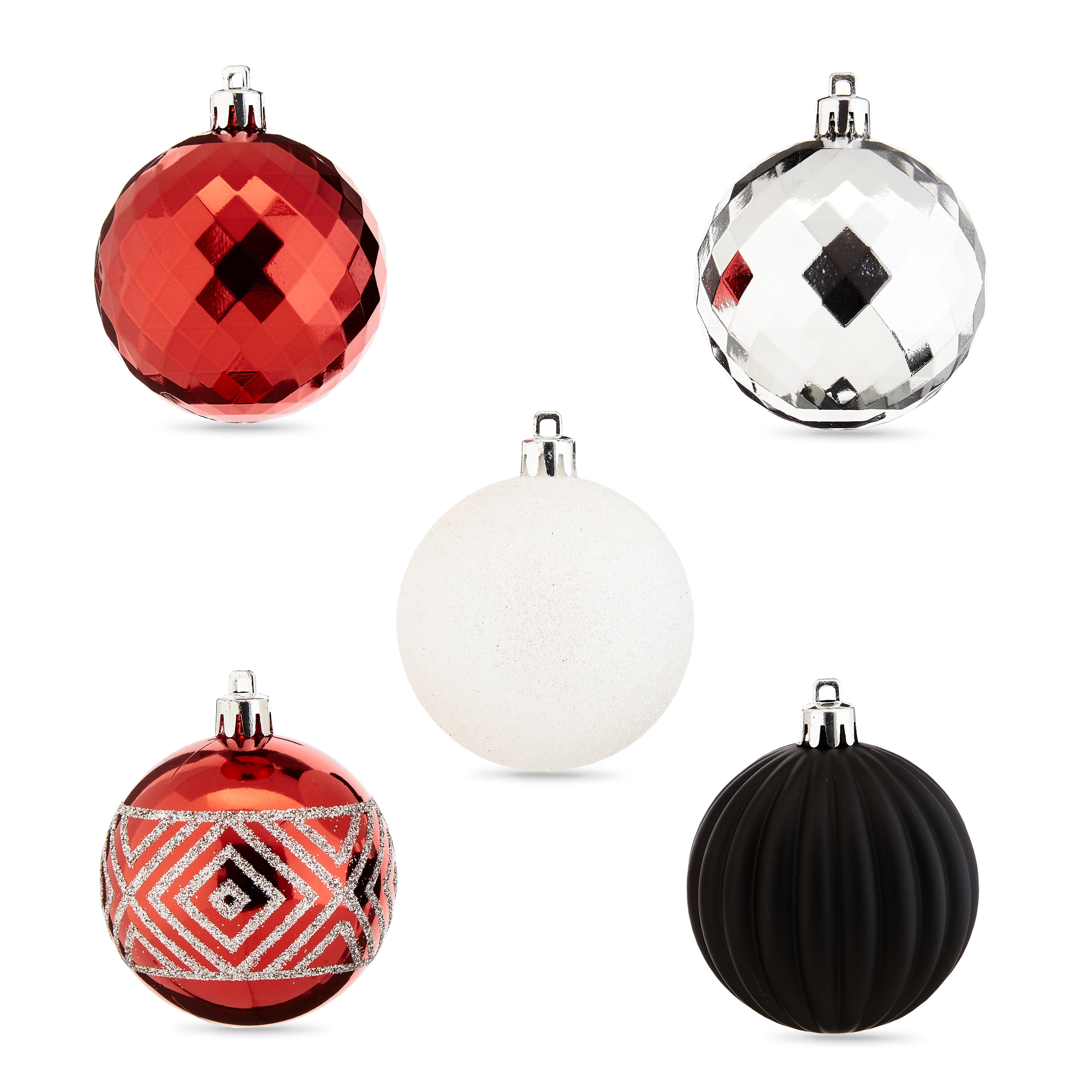 Holiday Time 70 mm Round Christmas Shatterproof Ornaments, Red, Black