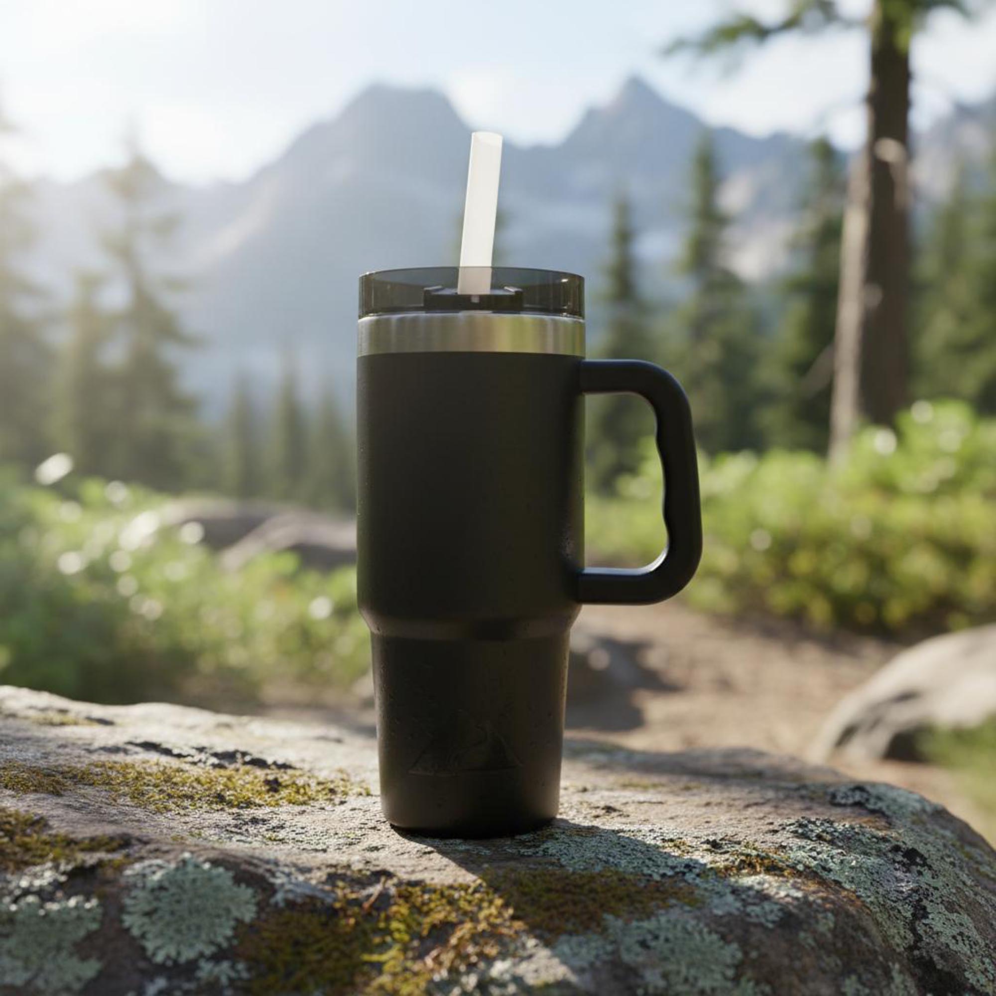 Termo de acero inoxidable aislado de 18 oz con asa, negro intenso 2