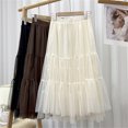 thumbnail image 4 of VUPSGEZ Women's Tulle Skirt Ruffle Multilayer Mesh A Line Tier Tutu Prom Wedding Long Tulle Skirts (Beige,One Size), 4 of 7