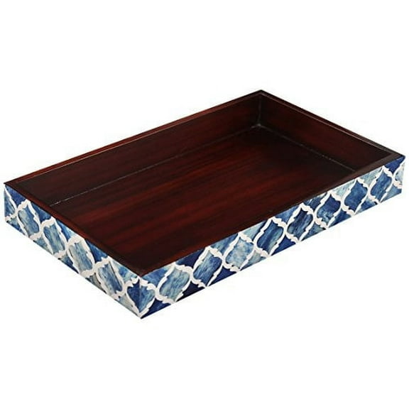 Decorative Guest Hand Towel Storage Tray Dispenser, Sturdy Holder for Disposable Paper Napkins - Bathroom Vanity Countertop Organization -10x6 Inches, Blue-White