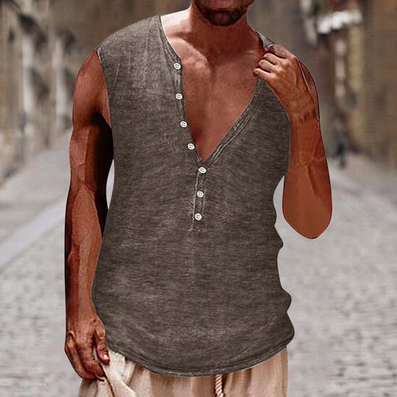M-4X Big & Tall Tank Tops for Men Sleeveless Button Crewneck Undershirts Shirts Mens Casual Solid Color Pullover Breathable Athletic Workout Vests