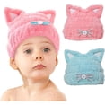 thumbnail image 1 of 2 uds toalla de microfibra de secado rápido para niños y niñas, toalla para el cabello para niños, gorro envuelto, herramienta de baño, turbante para el cabello, azul y rosa, 1 of 5