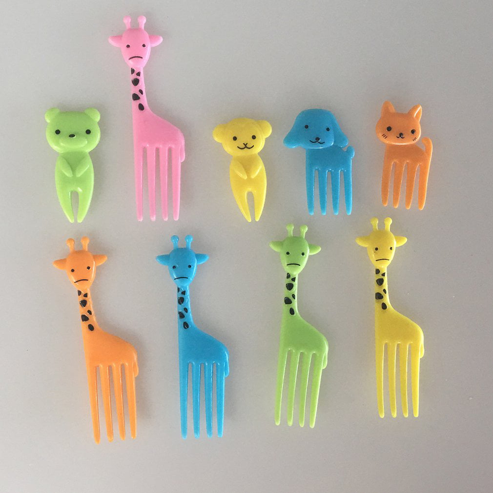 giraffe 10pcs Creative Plastics Cute Mini Bento Fork Cute Mini Childrens Fruit Fork 
