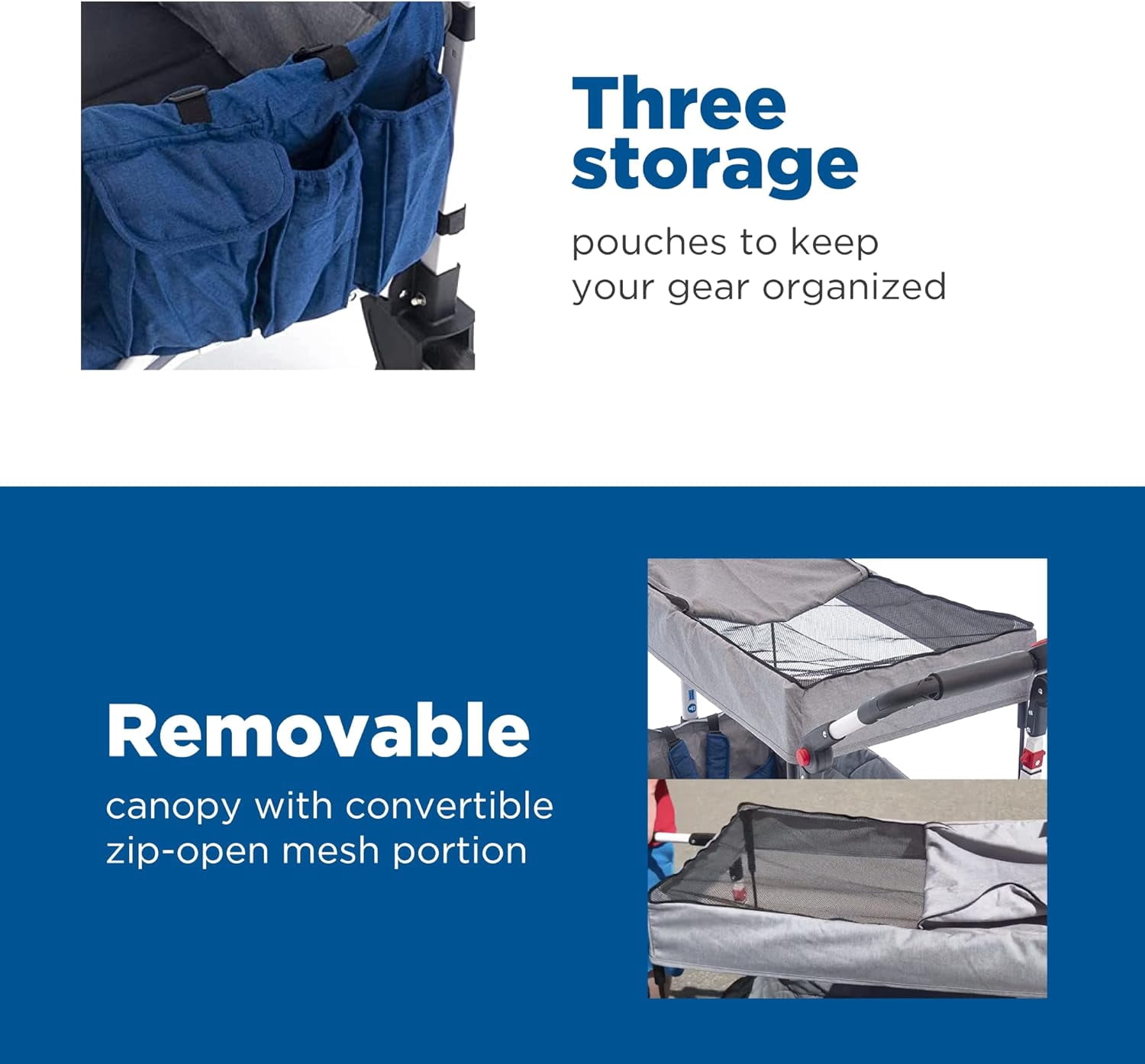 Creative Outdoor Stroller Wagon with Canopy for Kids, Push Pull Folding Wagon, Supports Up to 150lbs, Blue