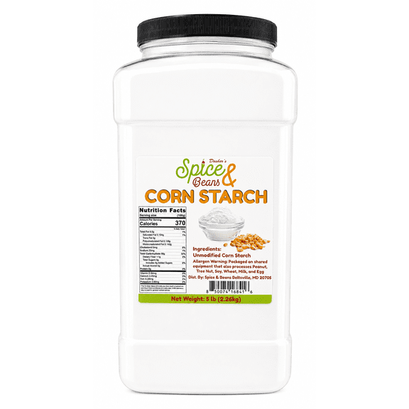 Corn Starch Powder 5 lb - Cornstarch Thickening Agent - Sauces, Gravies, Soups, Pie Fillings, Baking & Frying - Bulk - Dasher’s Spice & Beans
