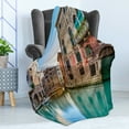thumbnail image 4 of Venice Soft Flannel Fleece Throw Blanket, Traditional Italian Water Canal Romantic Cityscape Famous Travel Destination, Cozy Plush for Indoor and Outdoor Use, 50" x 60", Teal Grey Red, by Ambesonne, 4 of 5