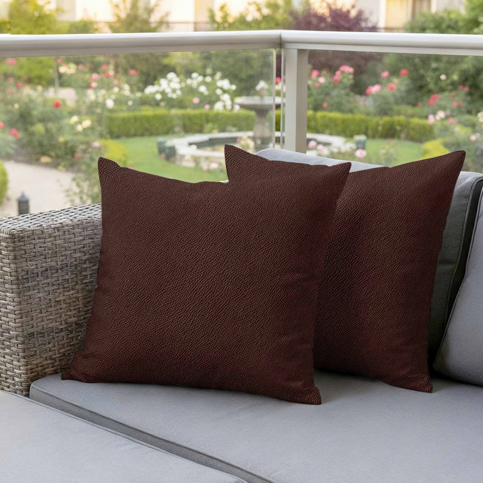 Solid Brown Outdoor Waterproof Pillow Covers, Vintage Minimalism Abstract Denim Pattern Decorative Square Throw Pillowcase Sofa Cushion Sham for Patio/Couch/Chair, 18"x18" 2 Pack