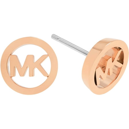 Michael Kors Women's Rose Gold-Tone Stainless Steel Circle Logo Stud Fashion Earrings