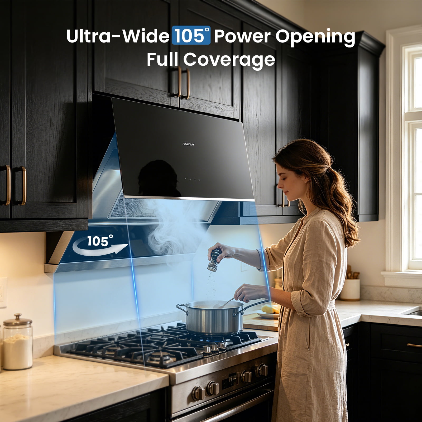 ROBAM 30”Under Cabinet Range Hood, 850 CFM Powerful Suction, Side-Draft Design with Touch Control, Dishwasher Safe Filter, Tempered Glass Surface Vent Hood 3 Speed Exhaust Fan