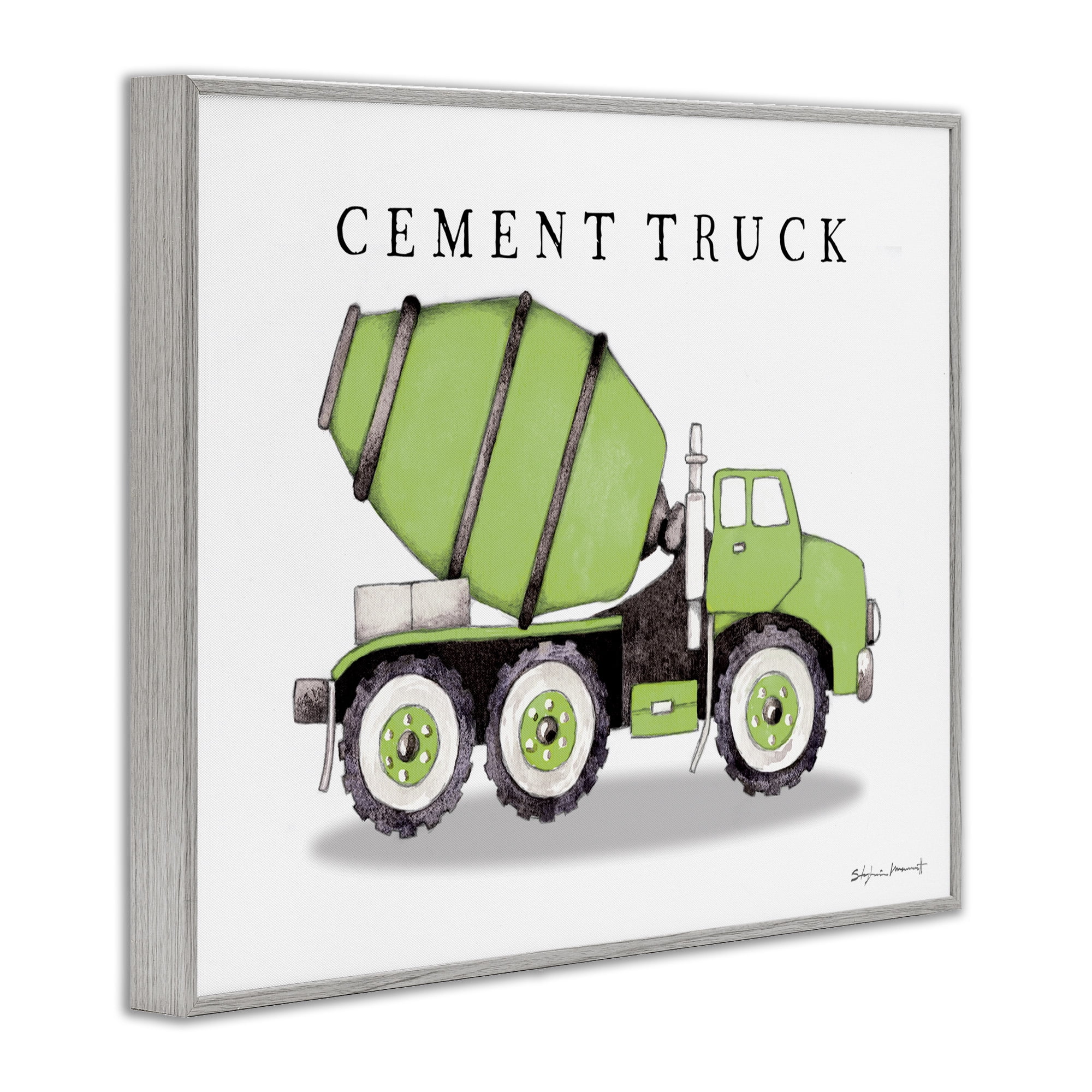 Stupell Industries Green Cement Truck Construction Art for Kids Painting Gray Framed Art Print Wall Art, 30 x 24
