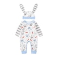 thumbnail image 1 of Barboteuse Bebe Garçon Baby Infant Spring Summer Rabbit Carrot Print Striped Cotton Bodysuit + Matching Hat 2 Piece Set Combinaison Bebe Blue 18 Months-24 Months, 1 of 7
