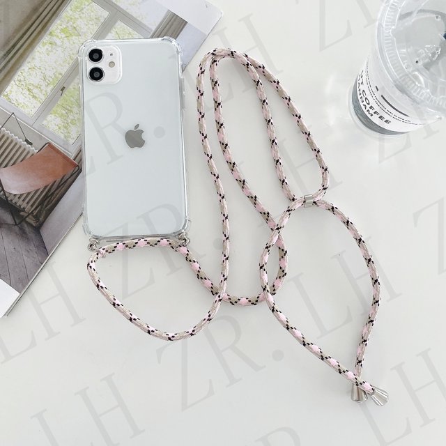 Transparent Soft TPU Phone Case For iphone 13 12 Mini 6 7 8 Plus X XS 11 Pro MAX XR SE With Lanyard Neck Strap Rope Cord Case