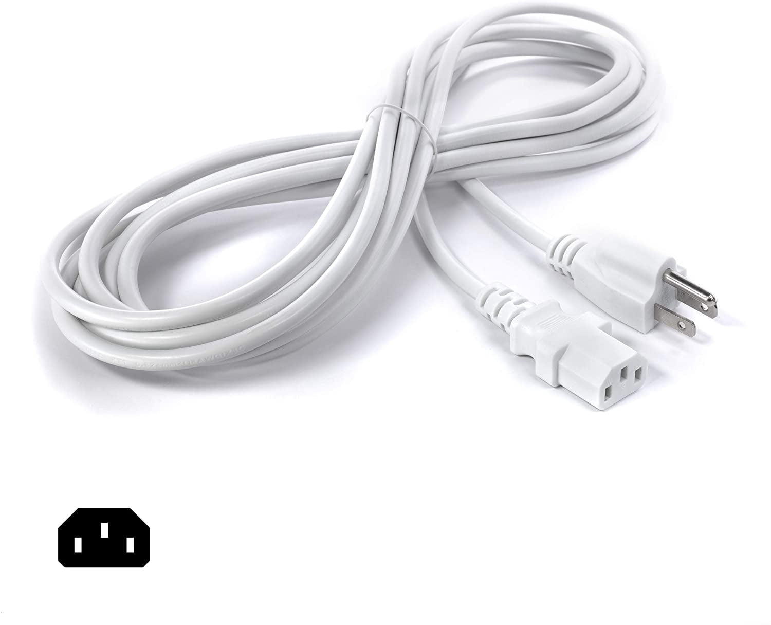 THE CIMPLE CO - AC Power Cord 3 Prong (18 awg) for TV PC Monitor Wall Mount Set Up -White - 25ft