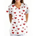 thumbnail image 3 of Valentine Day Nursing Scrubs Womens V Neck Quick Dry Love Heart Print Plus Size Scrub Tops Short Sleeve Cute Uniforms with Pockets Hot Pink S, 3 of 5