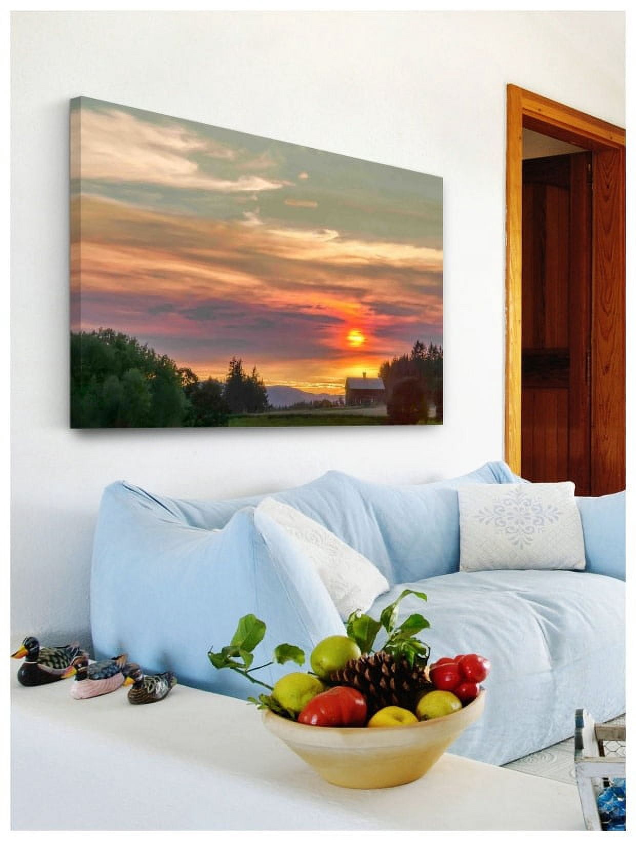 "Barn on the Ridge at Sunset" Painting Print on Wrapped Canvas