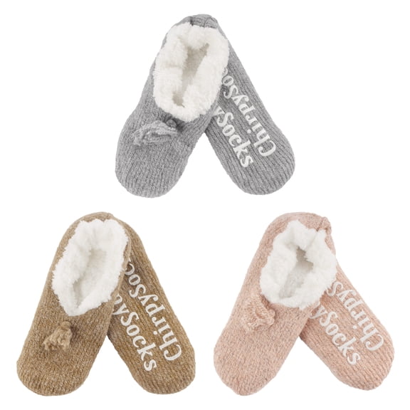 BambooMN Women's Fancy Yarn Slippers Non-Slip Cozy Lined - Assortment C - Large - 3 Pairs