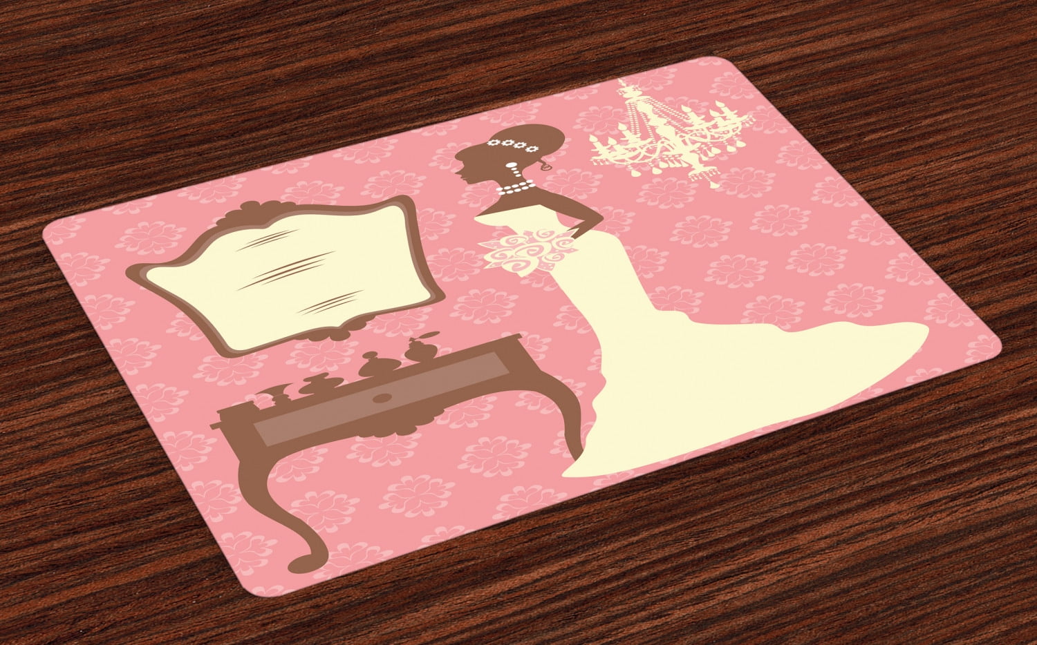 Bridal Shower Placemats Set of 4 Wedding Dress with Flowers and Vanity Swirl Backdrop