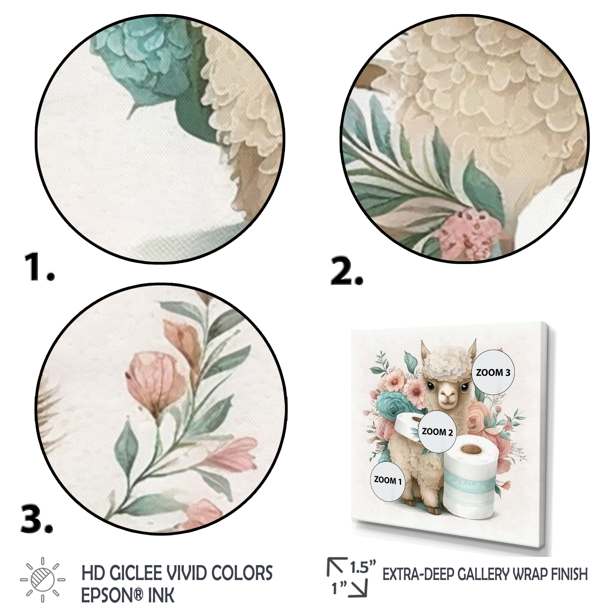 Designart Llama Building A Tower Of Toilet Paper With Flowers V Canvas Wall Art