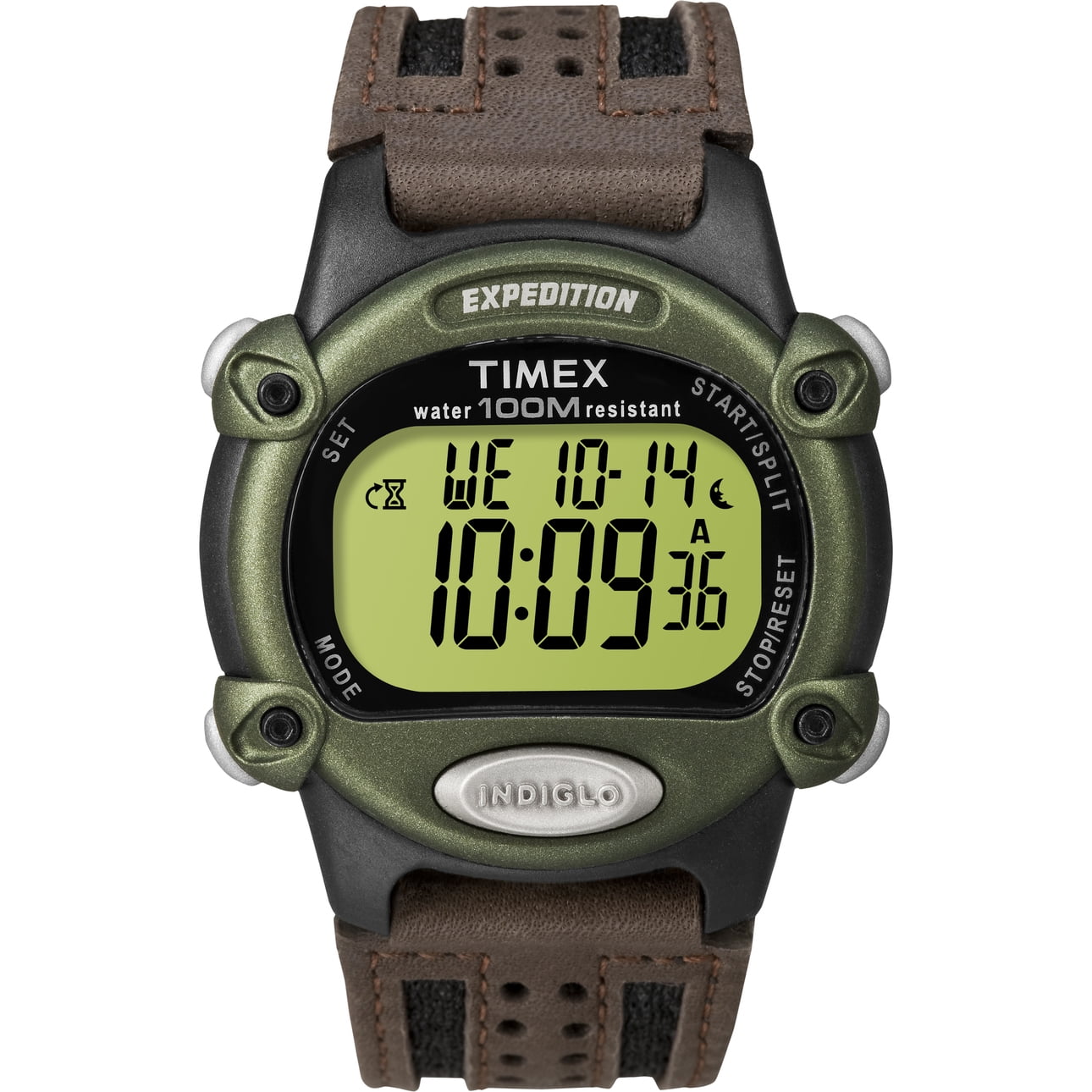 Timex Men's Expedition Digital CAT 39mm Watch – Green Case with Black &  Brown Fabric & Leather Strap 