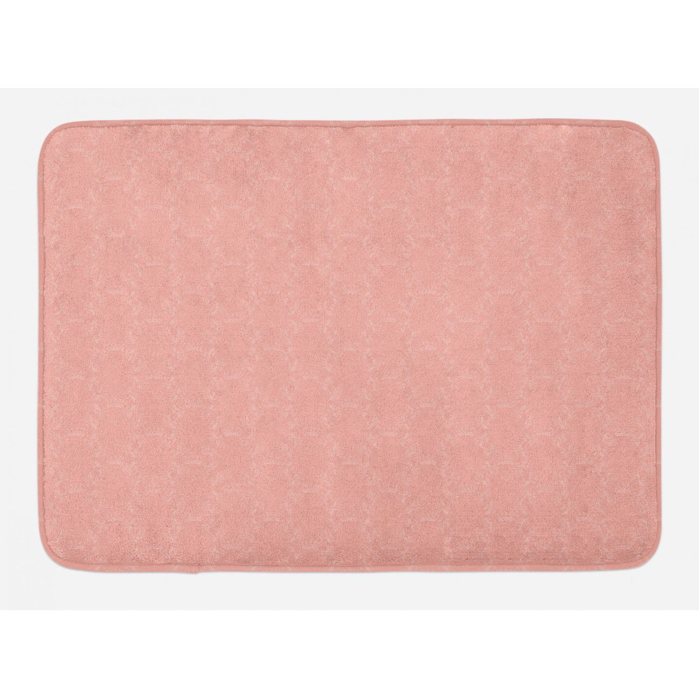 Peach Bath Mat, Soft Colored Background with Crowns and Floral Abstract