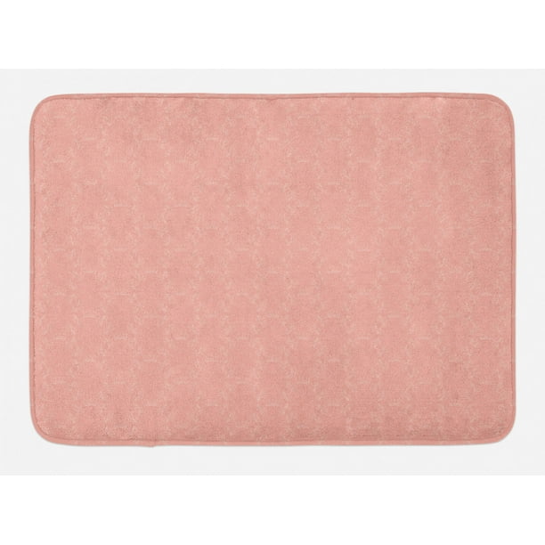 Peach Bath Mat, Soft Colored Background with Crowns and Floral Abstract