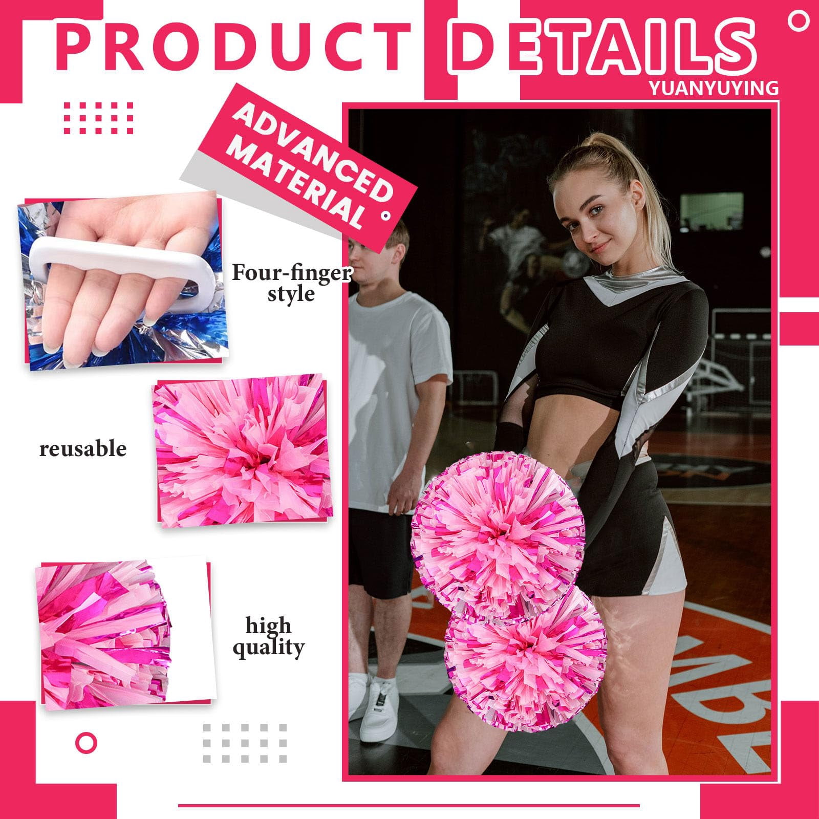 24 Pcs Cheerleading poms,13.7inch pom poms Cheerleading with Four Finger Payment Cheer Pom Pomsfor Dance, Matches, Team Spirit Sports