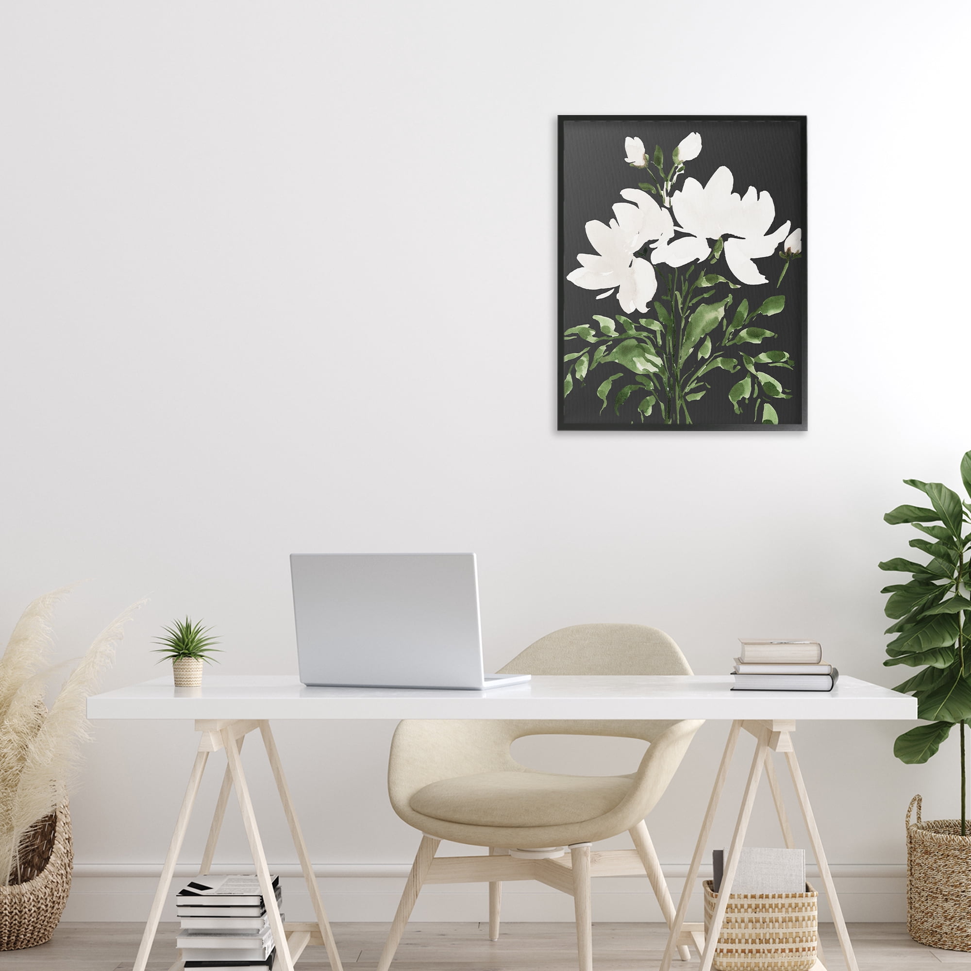 Stupell Industries White On Black Floral Black Framed Giclee Art, design by Lucille Price