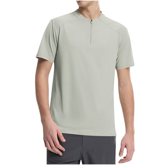 ZCFZJW Mens Athletic Shirts Henley Collarless Quick Dry Summer Shirt Casual Short Sleeve Moisture Wicking Workout Tees T Shirts Tops Army Green L