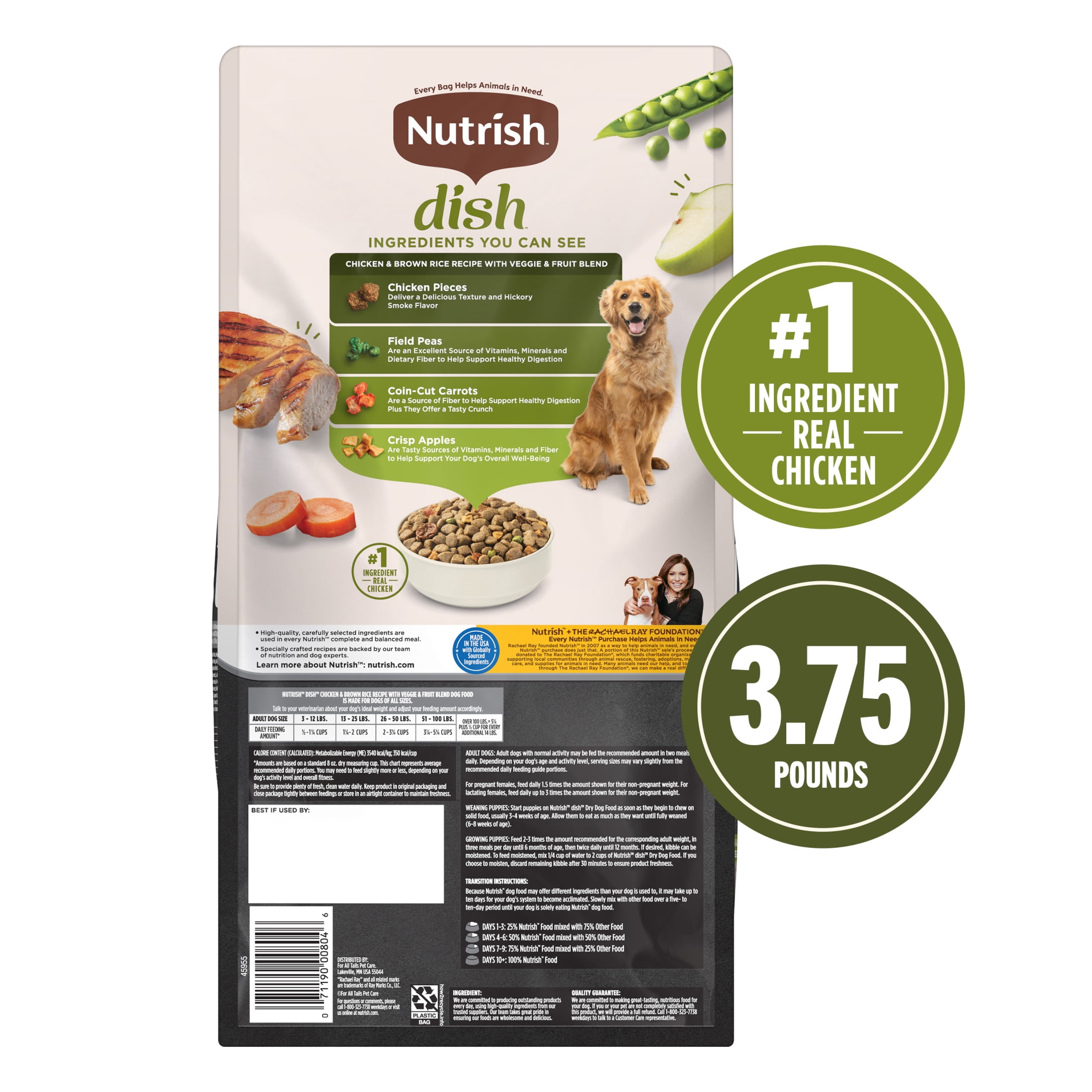Nutrish Dish Chicken & Brown Rice Recipe with Veggie & Fruit Blend Dry Dog Food, 3.75 lb. Bag (Rachael Ray)
