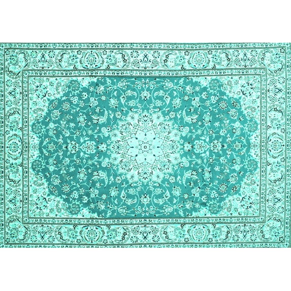 Ahgly Company Indoor Rectangle Medallion Turquoise Blue Traditional Area Rugs, 2' x 4'
