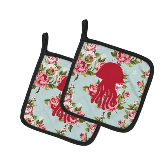 Caroline's Treasures BB1091-RS-BU-PTHD Jellyfish Shabby Chic Blue Roses Pair of Pot Holders , 7.5HX7.5W, multicolor