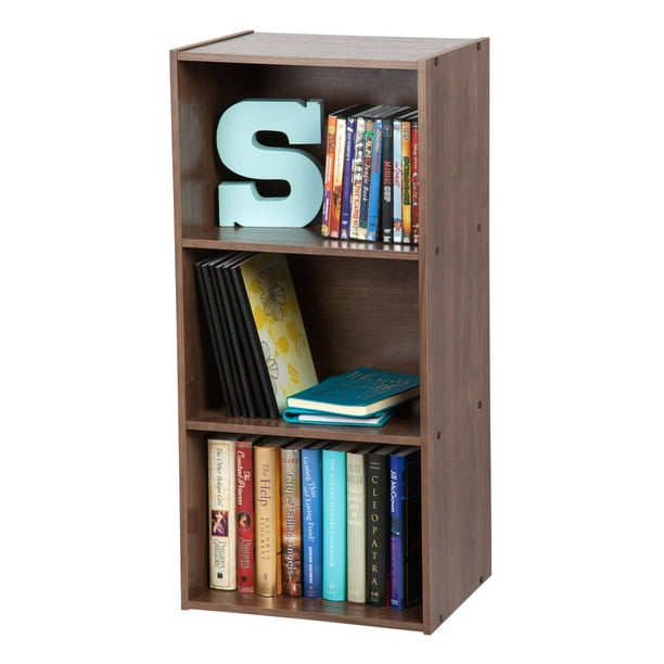 IRIS USA 3Tier Basic Wood Bookcase Storage Shelf, Dark Brown Walmart