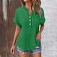 thumbnail image 2 of Top boho,Blusa de manga corta con cuello en V para mujer, color liso, informal, holgada, con bolsillo, tela suave y transpirable para uso diario, sopatenor, 2 of 9