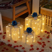 Meggemo Foldable Valentine's Day Light Up Gift Box Set of 3 Decorative Boxes with LED Lights for Home Party Window Decor Creates Romantic Ambience Perfect for Holiday Celebrations