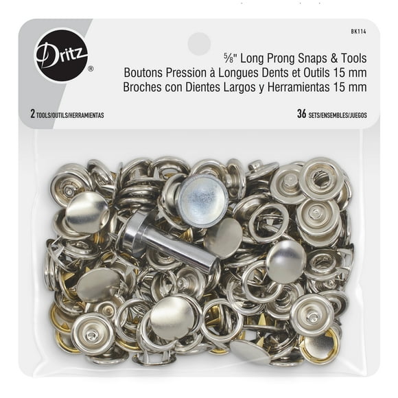 Dritz 5∕8" Long Prong Snaps & Tools, Silver, 36 Sets